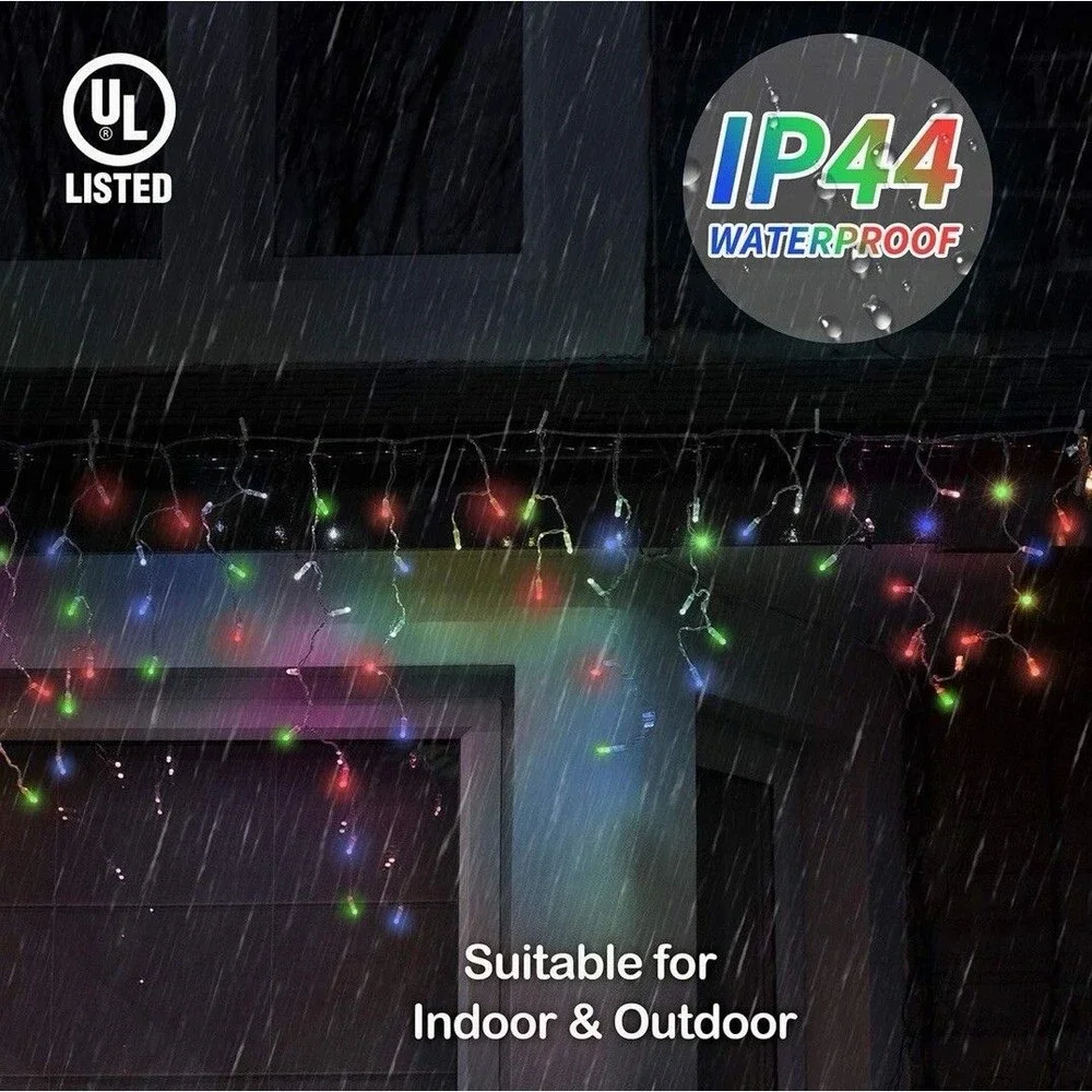 400 LED MultiColor Icicle Lights 33ft Outdoor Christmas Lights 8 Modes 75 Drops